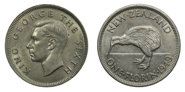 New zealand florin coin 1949 extremely fine grade