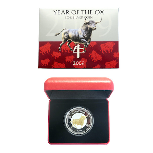 Year of the ox pitcairn islands silver coin with gold gilding