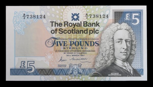 The royal bank of scotland five pounds 1987