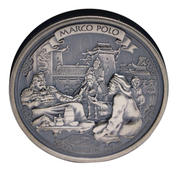 Marco Polo antique finish two ounce silver coin 2015
