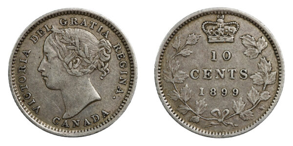 Canada large 99 in the date ten cent 1899
