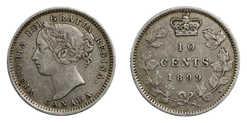 Canada large 99 in the date ten cent 1899