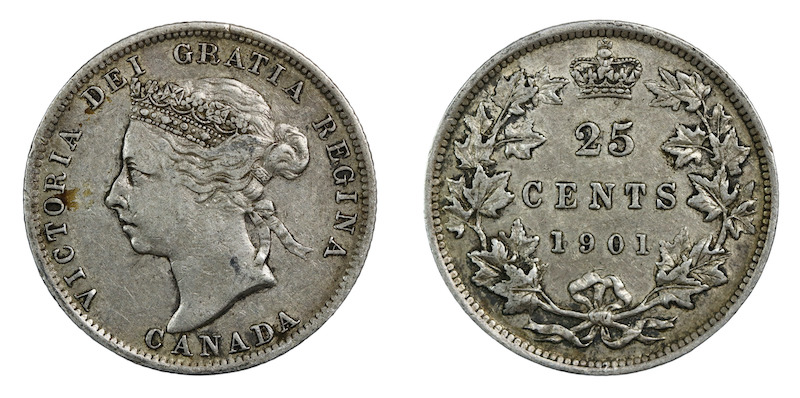 Queen victoria canadian 25 cent coin 1901