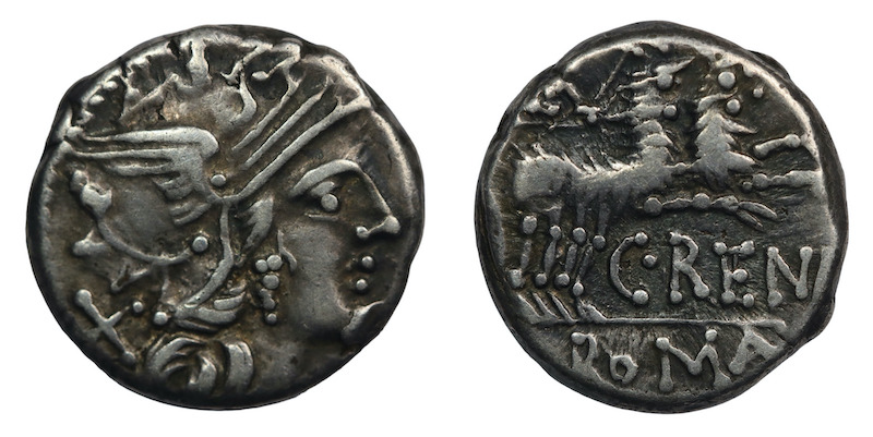 Denarius c renius struck in rome bc 138