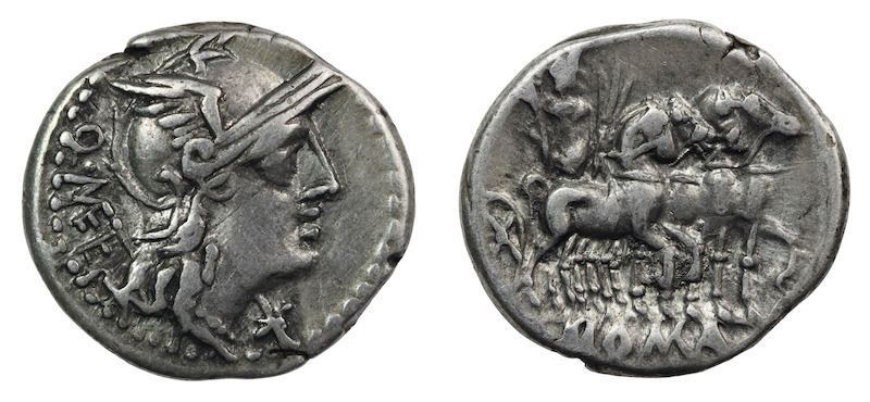 Roman republic silver denarius 130bc