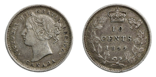 Canadian silver ten cents 1899 small 99 type