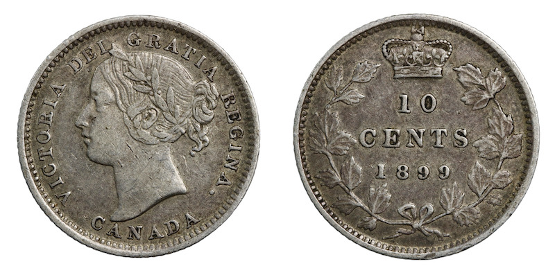 Canadian silver ten cents 1899 small 99 type