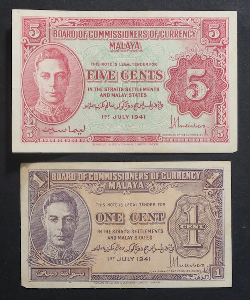 British malaya paper banknotes regular issue 1941