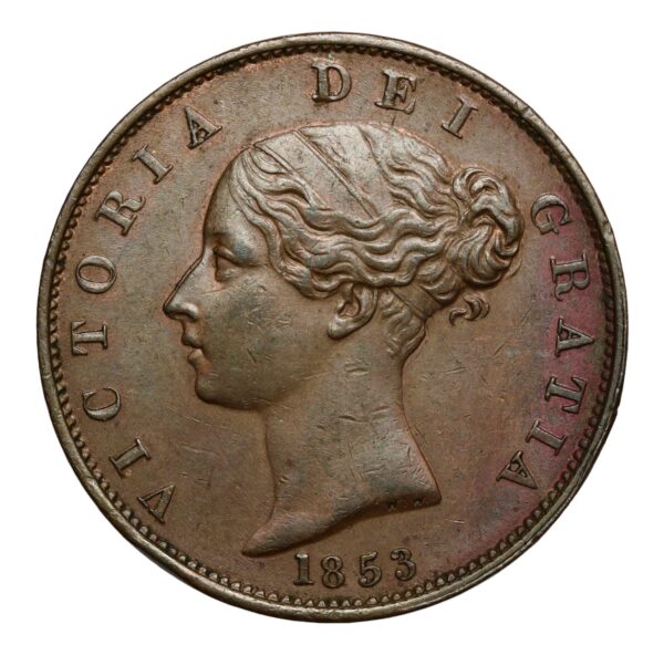 Victoria halfpenny 1953 double struck obverse