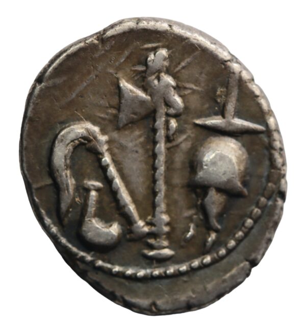 Silver denarius 49 bc religius emblems and elephant