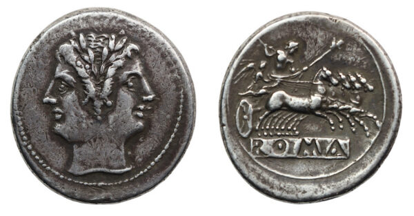 Early roman republic quadriga coin