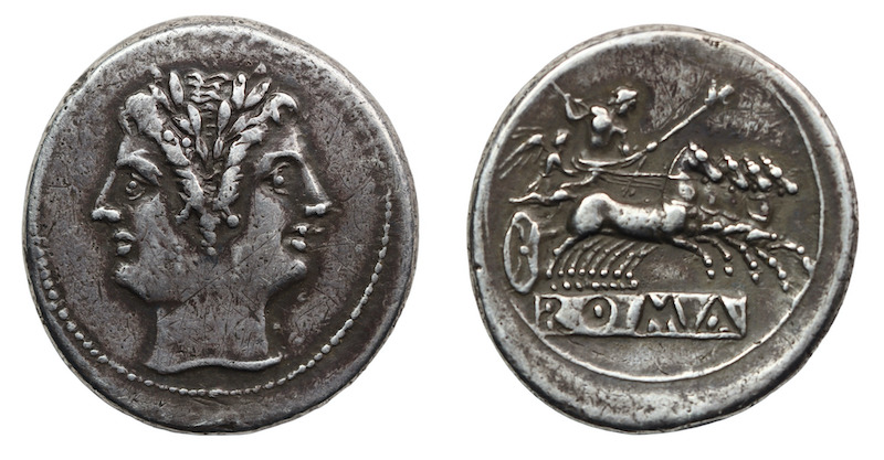 Early roman republic quadriga coin