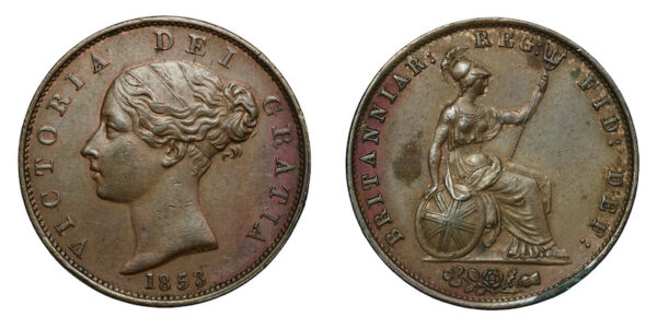 Copper halfpenny 1853 double struck obverse