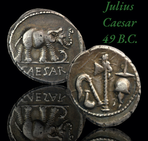 Julius caesar denarius struck at war in 49bc