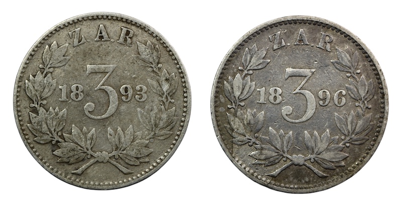 South africa zuid afrikaansche republiek 3 pence coins