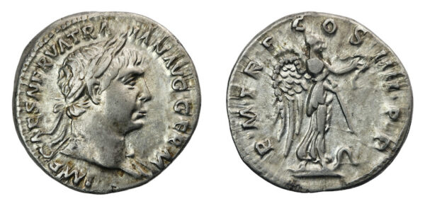 Coins of trajan struck at the Rome Mint in the year 102 a d