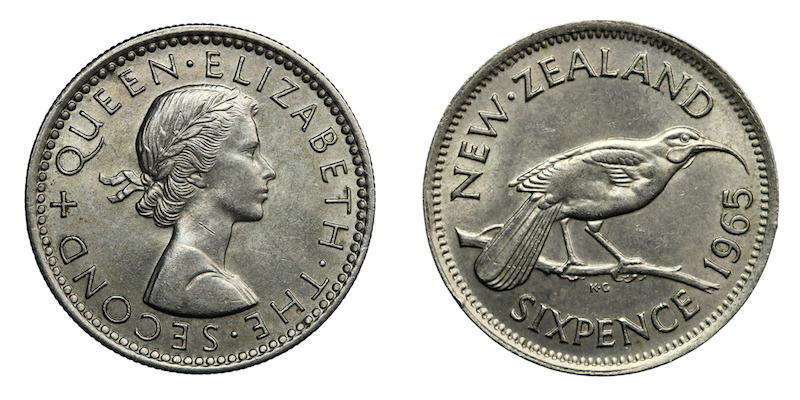 New zealand broken wing sixpence high grade