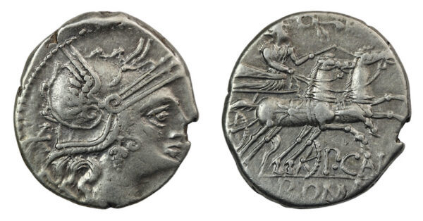 Roman moneyer p calpurnius silver denarius 133 bc