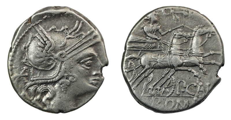 Roman moneyer p calpurnius silver denarius 133 bc