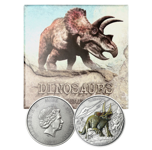 Dinosaurs coin series niue 2020 antique silver