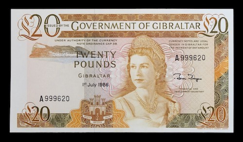 Gibraltar 20 pounds uncirculated banknote 1986