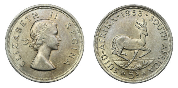 South africa five shillings 1953