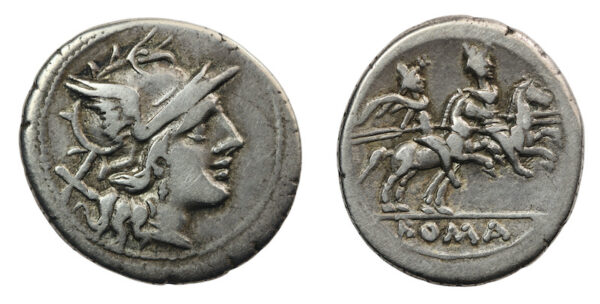 Roman Republic denarius 211 to 206 bc anonymous issue