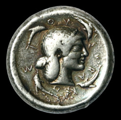 Arethusa with four dolphins silver Tetradrachm