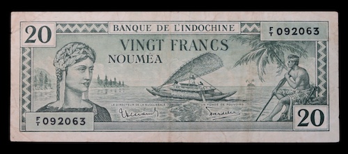 French noumea 20 francs 1944