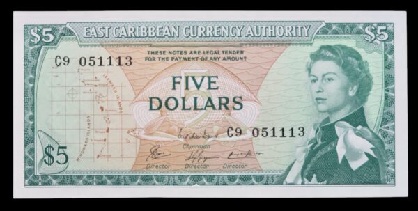 East Caribbean currency authority five dollars 1965