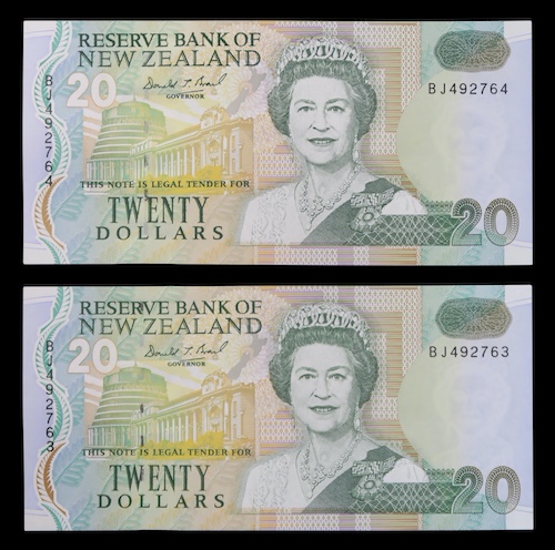 New zealand blue back twenty dollars 1992 to 1994
