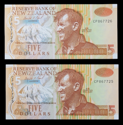 Sir Edmund hillary five dollar banknotes