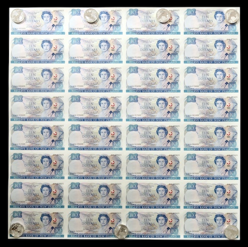 Uncut 32 anniversary ten dollars banknotes