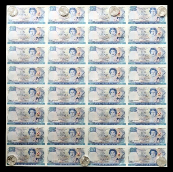 New zealand uncut sheet of ten dollar banknotes 1990