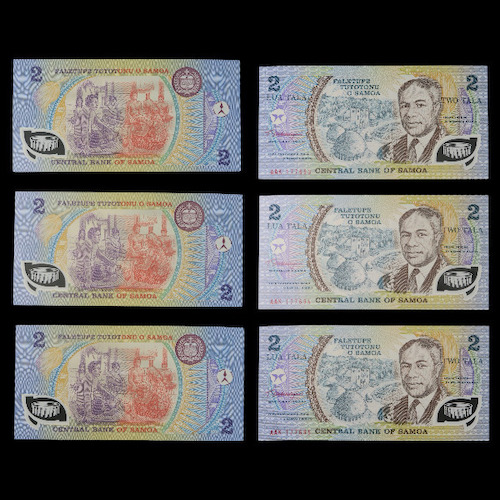 Samoa two tala banknotes 2003 to 2009