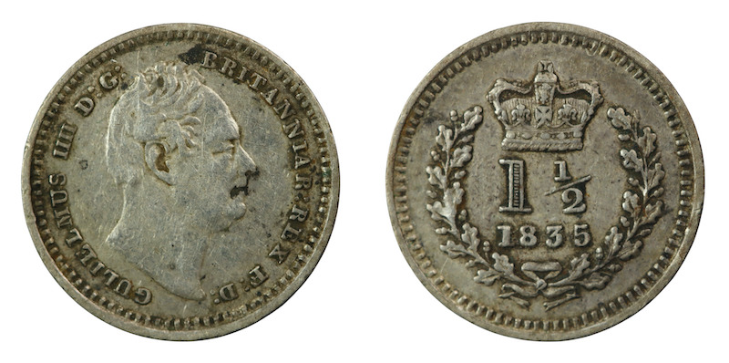 Three halfpence 1835 british colonial coin