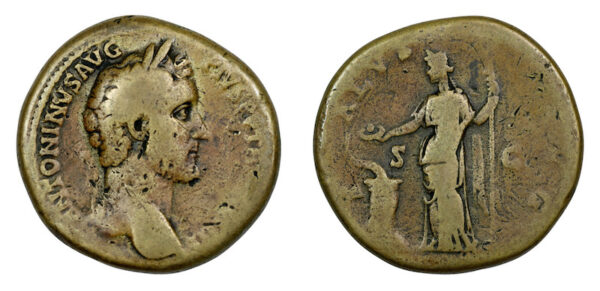 Sestertius struck at rome for antoninus pius in ad 151 to 152