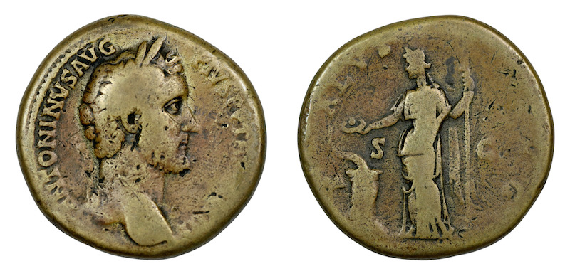 Sestertius struck at rome for antoninus pius in ad 151 to 152