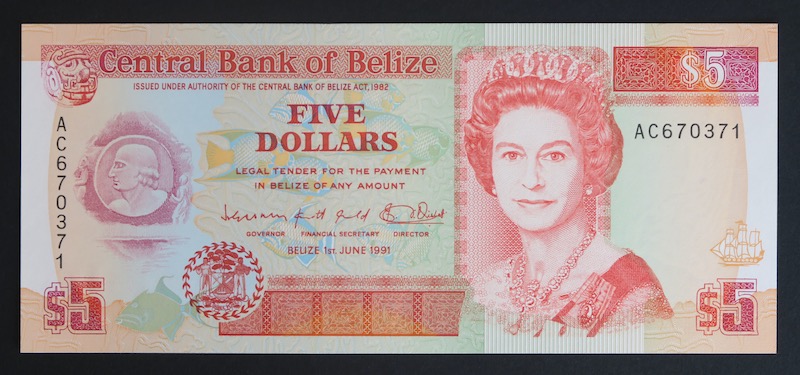 Belize five dollar banknote 1991
