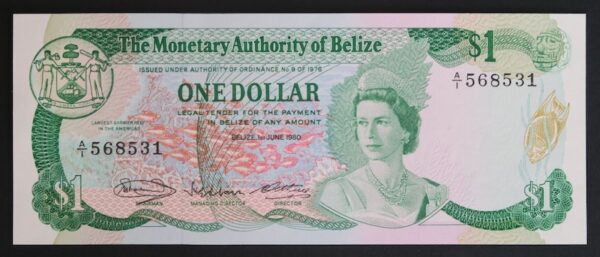 Belize one dollar 1980 uncirculated banknote