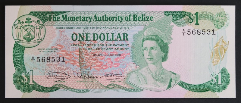 Belize one dollar 1980 uncirculated banknote