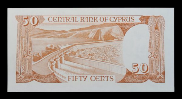 Cyprus yermasoyia dam banknote issued in 1980 small 50 cent note