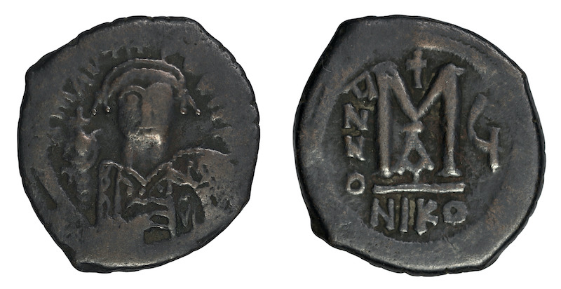 Maurice tiberius follis byzantine