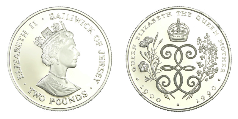 Jersey, two dollars 1990 silver proof