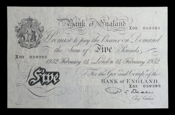 Bank of england five pounds 1952