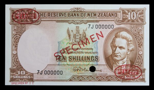 New zealand specimen ten shillings banknote