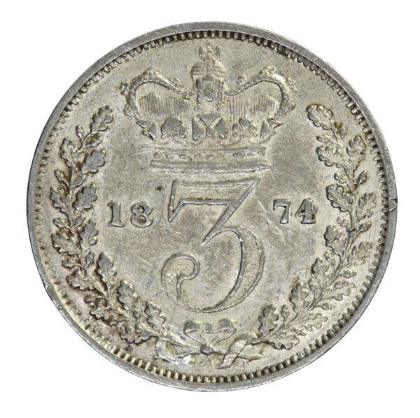 Queen victoria silver 3 pence 1874
