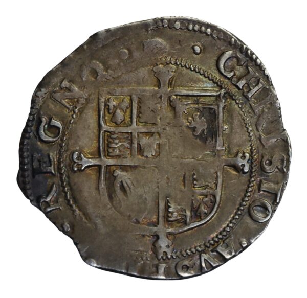 Charles first sixpence square. shield reverse
