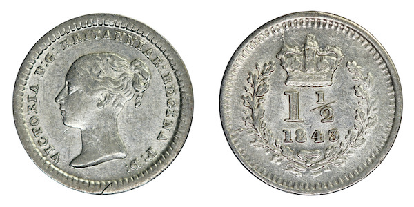 British three halfpence 1843