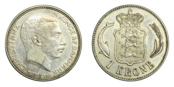 Denmark krona 1915 silver coin
